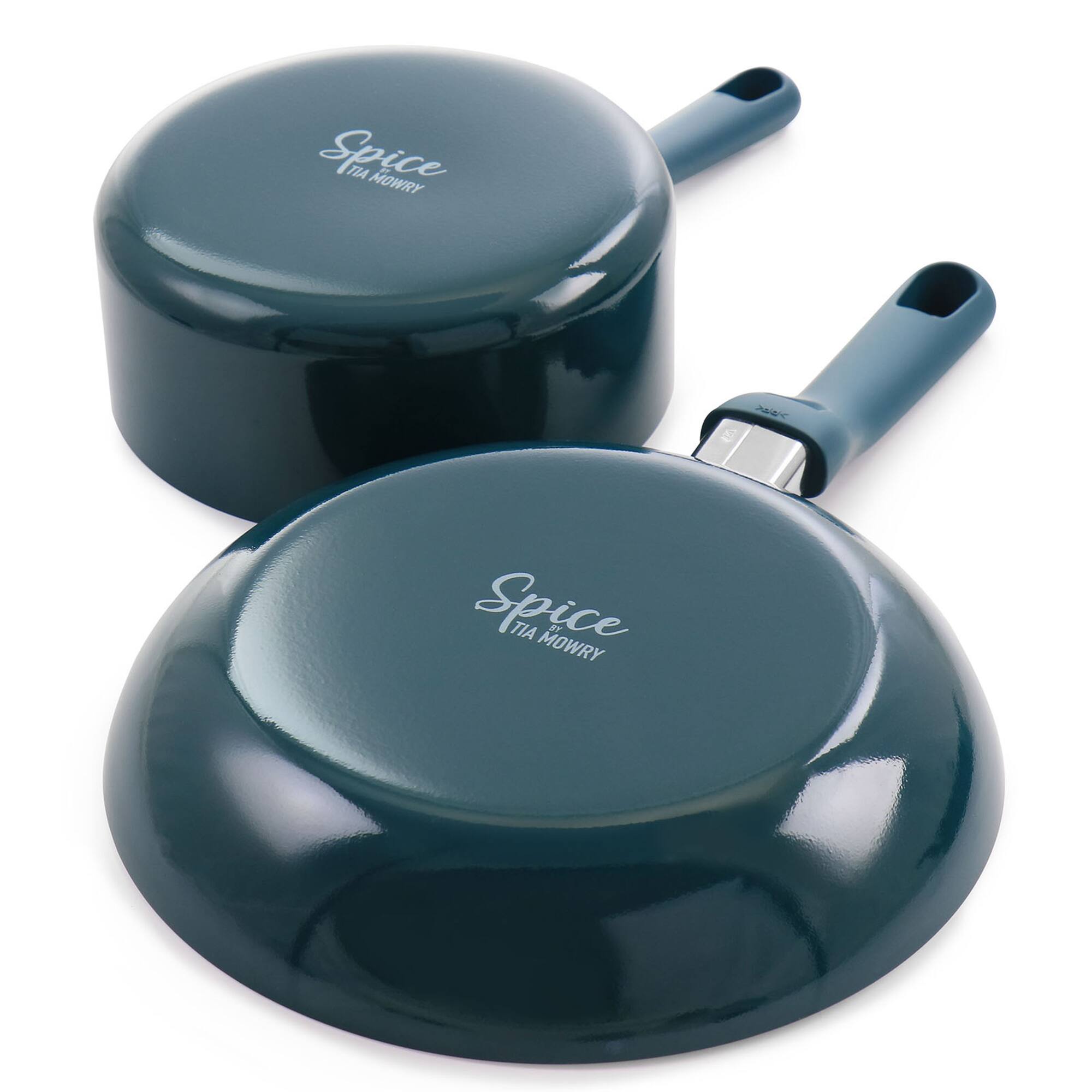 Spice by Tia Mowry Savory Saffron Teal 7 Piece Ceramic Nonstick Aluminum Cookware Set with Nylon Utensils
